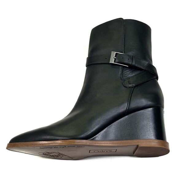 Franco Sarto Emina Black Leather Pointed Toe Wedge Ankle Boot Womens 7M New $190 - Picture 5 of 13